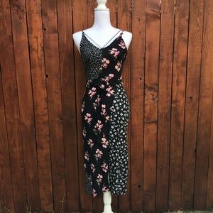 Topshop Black Floral Vneck Side Slit Wrap Maxi